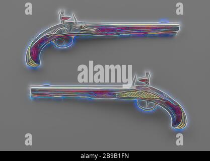 Feuerstein Gewehr, Teil eines Paares zu sein. Die Sperre ist unbearbeitet außer einer Signatur, die Innenseite der Sicherungsplatte mit 3 eingestanzt ist, im Gegensatz zu 164-A. Die Schleife hat die Stadt Amsterdam Stempel auf der Rückseite Links, eine Rippe auf der Startseite läuft, das Visier Getreide ist aus Messing. Der Meßkolben wird gekrümmt ist und Schneiden einschließlich der grünen Getränke, die Schublade Haube ist der Kuh Horn. Abgesehen von den zwei achteckigen Laden rod Sleeves, die zuvor vergoldet, gelb Kupferfittings gestreift sind wie mit Schwertern und bestehen aus dem Abzugsbügel, die Schraube Platte, der Daumen Platte und der Gap, den Laden Stick hat eine Kuh horn Cap., Willem N Stockfoto