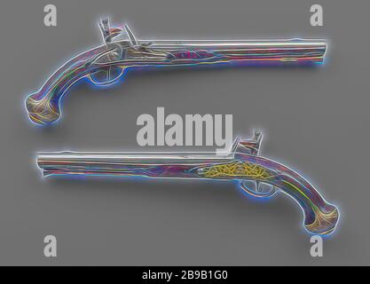 Feuerstein Gewehr, Teil eines Paares zu sein. Die Sperre schmucklos ist außer für eine Signatur, die Innenseite der Sicherungsplatte ist in unter einem Herzen gekennzeichnet. Das Fass hat zwei Bands mit Ringen und hier und da mit lofwerk, hintere Sonnenblende in einem akanthus Blatt in der Entlastung auf dem Schwanz des Zylinders eingraviert, eine silberne Maske in der Entlastung als Visor Korn, gestempelt auf der Unterseite mit dem Wappen von Amsterdam, der gekrönt Herzen von 167-A fehlt. Der Kolben wird einfach mit, unter anderem, Lob. Die vergoldet, Messing mit geprägten Verzierungen, abgesehen von den zwei achteckigen laden Stange Rohre, bestehen aus einem t Stockfoto