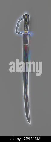 Herz catcher mit Ebenholz Griff, Herz Catcher oder Jagd Schwert. Die asymmetrische Griff verziert ist mit gelben Kupfer, Ebenholz Griff hat die Form eines handle, ist vertikal gerillt und hat drei Knöpfe mit gestempelten Linien und Punkte, die gerade Guard in der gleichen Weise wie die Tasten eingraviert ist und hat eine Bandage-Kante, ein Messing vergoldet mit Kette läuft von einem Auge an der Spitze des Handgriffs auf das flache Ende des Guard. Die einseitige Klinge mit einer leichten Kurve ist auf der Außenseite mit einer Inschrift eingraviert., anonym, West-Europa, 1784, Ornamenten, greep, Kling, Ätzen, l 81,3 cm w 10,5 cm Stockfoto