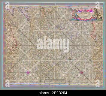 Seekarte des westlichen Teil des Kanals, Pas Caert Van 't Aus der Canael, wie diese Salons zu tun, wenn aus dem Westen (Titel auf Objekt), Karte von das Meer, wie der Kanal von Westen kommend. Zwei Kompass Rosen im Meer, der Norden ist auf der linken Seite. Oben rechts eine Kartusche mit dem Titel. Die Kartusche mit Meerestieren eingerichtet, das Meer, den Gott auf der linken Seite ist ein Jakob Personal. An den drei unteren Skala Sticks mit Deutsch, Englisch und Spanisch oder Französisch Meilen. Am linken Rand der Karte, eine neue Messung von Hand mit Tinte aufgetragen ist, Jacob's Personal (Vermessung), m Stockfoto