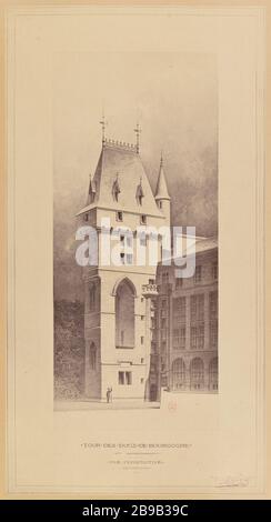 Tour der Dukes of Burgundy, John the Fearless Tower, 20 rue Etienne Marcel, 2. Stadtteiltour des Ducs de Bourgogne, Tour Jean Sans Peur, 20 rue Etienne-Marcel. Paris (IIème arr.). 1877-1878. Paris, musée Carnavalet. Stockfoto