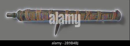 Erfasst Ordnance erfasst ordnance Swivel Gun, Bronze Frontlader abzielen. Der Lauf ist in zwei Stücke von Bambus aus dem Mund der Sonne-Loch und vollständig bedeckt mit Rattan verkleidet. Die runde Zylinder hat eine Trompete-förmige Öffnung und der hintere Teil ist stärker. Der Schwanz ist hohl für eine Holz- führer Stick. Eine Richtungstaste auf den Mund. Die Augen der Ziel sind komplett rund um die wasserhähne geschmiedet, so dass das Stück nicht aus dem Ziel angehoben werden., anonym, indonesischen Archipel (möglicherweise), C. 1750 - C. 1850, Bambus, Rattan, bronze (Metall), Gesamt: l 144,5 cm × d 16 cm l 15 cm l 129,5 cm c Stockfoto