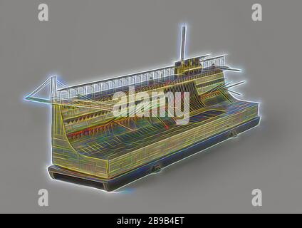 Modell oder Teil eines schwimmenden Dock, Dock bestand aus zwei Hälften, von denen eine teilweise durch die vorgeschlagene Modell ist. Es gänzlich aus Messing ist, ist die Konstruktion aus Winkel von Winkeleisen, verstärkt mit diagonalen Verbindungen und Blech. Partitionen der Unterseite in wasserdichten Abteilungen, die gefüllt werden, um das Dock zu Waschbecken dividieren, Wandschränke, die nach unten erweitern, im Prinzip bleiben trocken und zur Stabilität beitragen. Das Modell hat eine Dampfmaschine mit einer Cornwall Kessel mit Galloway Rohre an Deck unter einem Schiebedach, die zwei Kreiselpumpen Antriebe für das Leeren. Auf dem Deck Stockfoto