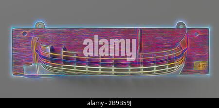 Halbmodell eines Poon, Polychromed Schimmelmodells (Steuerbord) eines flach untertellten Einmastes. Rundes Heck, breites Ruder, Kiel mit Ferse. Das schiere läuft bis zu beiden Enden, durchgehendes Holz am Heck und am Heck., anonym, Niederlande, 80-20, Holz (Pflanzenmaterial), h 19,8 cm × w 72,1 cm × d 8,8 cm, von Gibon neu erdacht, Design von warmfröhlichem Leuchten von Helligkeit und Lichtstrahlen. Klassische Kunst mit moderner Note neu erfunden. Fotografie, inspiriert vom Futurismus, die dynamische Energie moderner Technologie, Bewegung, Geschwindigkeit und Kultur revolutionieren. Stockfoto