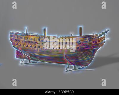 Modell der 84-gun Schiff der Linie Neptun Modell eines 84-gun Schiff der Linie, Truss Modell der Rumpf, in Länge geschnitten. Das Modell ist komplett gefeuert und sehr detaillierte. Sechsundsiebzig Kanonen und carronades erhalten geblieben, das Modell hat 96 Kanonenluken, verteilt auf drei Decks. Fünf Ebenen: Kuh Brücke mit lokal unteren Ebenen, Unterdeck, Zwischendecks, geschlossene Box und das halbe Deck mit abgedeckten Grube, obere Kampagne mit zwei ovalen Rosen, alle geschossen mit Türen, Treppen, Schränke, Käfige etc. Die galionsfigur ist ein gekröntes wandern Mann (Neptun), die Galeone mit Meer Attribute eine eingerichtet ist Stockfoto