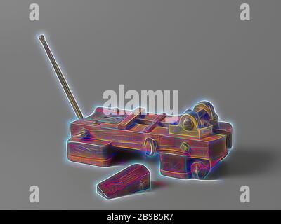 Modell einer Beförderung, die für eine 30-Pfünder Carronade, Modell eines Schiebetor für einen 30-lbs-carronade mit Backpapier Bügeleisen und Nivellierung Keil. Der Körper besteht aus zwei Längsträgern mit Fittings und Ringe auf zwei schwere Querbalken befindet. Die Längsträger sind vorne abgerundet, auf die Ohren mit Tapas auf der vorder und hinter der Verschraubung mit dem Titel für die elving Schraube montiert werden. In der Mitte zwei Lamellen sind schräg über den Balken, zwischen denen eine asymmetrische Einstellung Keil läuft angeordnet. Die Querträger ragen außerhalb der Längsträger für zusätzliche Stabilität und auf Stativ Stockfoto