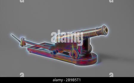 Modell eines 24-Pounder Gun auf einem Schlitten und Folie, Modell eines 24-Pfund Kanone an der Küste. Die 57 cm langen Lauf hat ein Kaliber von 33 mm. Die inschriften sind auf dem Zylinder graviert, zusammen mit gekreuzten Anker und Palmen. Das Pferd besteht aus zwei parallelen Backen mit vier Schritte und eine elliptische Ausschnitt unten durch das Kalb und der Bügelsohle verbunden. Die vordere Asche auf die Wangen mit Klammern befestigt. Die hölzernen Räder bestehen aus zwei Scheiben. Am Heck setzt das Modell verfügt nicht über eine normale Achskörper mit Rädern: Die Wangen haben eine Aussparung für eine Achse mit Hebeln und einem Ridge un Stockfoto