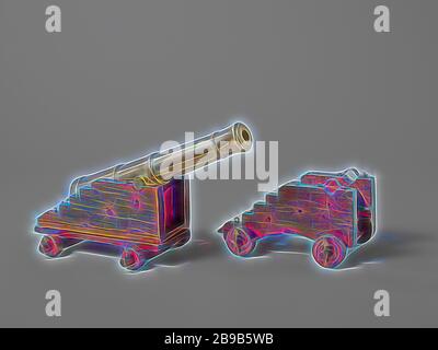 Modell eines 8-Pfünder Kanone und zwei Schlitten, Modell eines 8-pound gun auf einem Pferd, unvollständig. Die 35 cm langen Lauf hat ein Kaliber von 17 mm, refraktion Ring, die Traube ist flach von hinten. Die inschriften sind auf dem Zylinder graviert, zusammen mit zwei gekreuzten Anker und Palmen. Wangen des Wange Pferd, mit vier Schritten und einem elliptischen Aussparung an der Unterseite, sind weiter auseinander als an der Vorderseite und sind durch das Kalb verbunden, die Asche und eine Traverse zwischen, und darüber hinaus durch zwei Schrauben, die durch die Wangen gehen. Das Bruststück, der Keil und die Höhe der Plattform, die Stockfoto