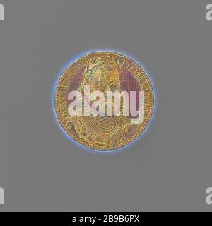 Medaille mit dem Porträt Rudolf II., Deutscher Kaiser, Medaille Gold mit Portrait Rudolf II: Vorne: Büste von vorn und von der rechten, mit Lorbeerkranz, paspeliertem Stehkragen, Rüstung und unterzeichnen, um vom Goldenen Vlies. Randprägung: RUDOLPHUS II RO (manorum) IM (B edienfeld) REX HU (ngariae) BO (emiae). Pearl Edge. Rückwärtsgang: Sternzeichen Steinbock, unten, über dem gekrönten Adler fliegen auf zwei Sterne. Randprägung: FULGET CAES (areum) ASTRUM., Deutschland, Österreich, Ungarn, Rudolf II. von Habsburg (Deutscher Kaiser), Orden vom Goldenen Vlies, Paulus Willemsz van Vianen, Praag, 1603-1608, gold (Metall), Gründung, d Stockfoto