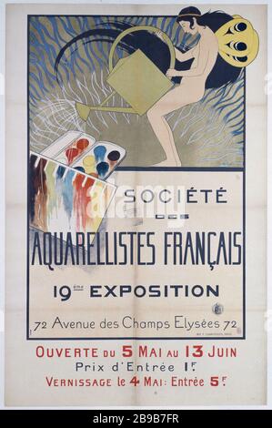 SOCIETE des AQUARELLISTES FRENCH, 19TE SHOW, 72 CHAMPS ELYSÉES Louis Maurice Boutet de Monvel (1850-1913). Imprimerie F. Champenois. Société des Aquarellistes Français, 19ème Exposition, 72 Avenue des Champs-Elysées. Affiche. Lithographie couleur. Paris, musée Carnavalet. Stockfoto