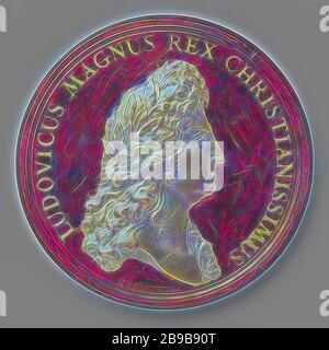 Zwanzigjährige Akte aus Regensburg zwischen Frankreich, dem Kaiser, Spanien und den Niederlanden, Bronze-Medaille. Obvers: Bruststück des Menschen mit Lorbeerkranz in einer Aufschrift. Reverse: Aufschrift, Regensburg, Bayern, Ludwig XIV (König von Frankreich), Jérôme Roussel, Paris, 1684, Bronze (Metall), Vergoldung, d 7,6 cm × w 227,26 gr, von Gibon neu vorstellbar, Entwurf eines warmfröhlichen Lichts von Helligkeit und Lichtstrahlen. Klassische Kunst mit moderner Note neu erfunden. Fotografie, inspiriert vom Futurismus, die dynamische Energie moderner Technologie, Bewegung, Geschwindigkeit und Kultur revolutionieren. Stockfoto