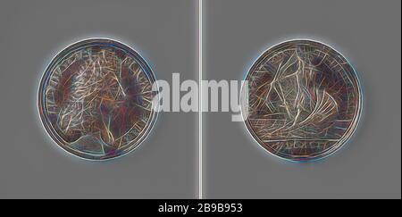 Niederlage von Ludwig XVI. In der Seeschlacht bei Kap La Hogue, Silbermedaille. Vorderseite: Die Büste des Menschen im Inneren. Umgekehrt: Ludwig XVI. Mit einem zerbrochenen Dreizack und der Krone, die ihm vom Kopf fällt, reitet auf einer Seeschleppe innerhalb eines Kreises, geschnitten: ja, Spitze, Saint-Vaast-la-Hougue, Bretagne, Louis XVI (König von Frankreich), anonym, Niederlande, 1692, Silber (Metall), markant (Metallverarbeitung), d 3,8 cm × w 19,92 gr, von Gibon neu vorgestellt, Design von warmem, fröhlichem Leuchten von Helligkeit und Lichtstrahlen. Klassische Kunst mit moderner Note neu erfunden. Fotografie, inspiriert vom Futurismus, mit dynamischer Energie moderner te Stockfoto