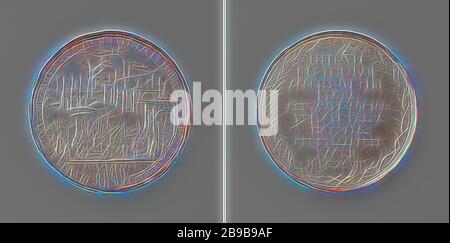 Frieden von Rijswijk zu Ehren von Willem III, Silberne Medaille. Front: William III. Sitzt in einem Triumphwagen mit olivem Zweig in den Händen und wird von einem Sieg gekrönt, der durch eine Reihe von Ehrentoren triumphiert. Umgekehrt: Aufschrift im Kranz der Olivenzweige., Rijswijk, Willem III (Prinz von Orange und König von England, Schottland und Irland), GENTEM SUAM:, ACQUISIVIT SIBI, Nicolas Chevalier, Amsterdam, 1697, Silber (Metall), markant (Metallverarbeitung), d 7 cm × w 119,95, neu von Gibon, gr Design mit warmem, fröhlichem Glanz von Helligkeit und Lichtstrahlen. Klassische Kunst mit einem m neu erfunden Stockfoto