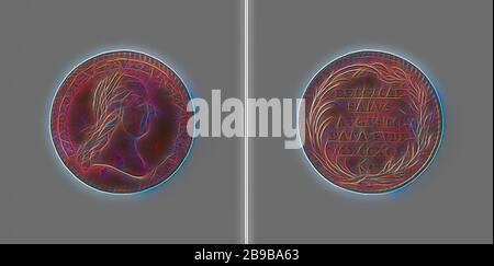 Einweihung des deutschen Kaiser, Leopold-II., als Graf von Flanderns und Herzog von brabantisch und Burgunderrot, Kupfermedaille. Obvers: Bruststück des Menschen mit Lorbeerkranz in einer Aufschrift. Umgekehrt: Aufschrift im Kranz gebundener Palmen- und Lorbeerzweig, Flanderns, brabantisch, Burgunds, Leopolds II (Kaiser von Österreich), anonym, Belgien, 1791, Kupfer (Metall), auffallend (Metallverarbeitung), d 2,7 cm × w 6,75 gr, von Gibon neu vorstellbar, Gestaltung von warmem, fröhlichem Leuchten von Helligkeit und Lichtstrahlen. Klassische Kunst mit moderner Note neu erfunden. Fotografie, inspiriert von Futurismus, mit dynamischer Energie des Modus Stockfoto