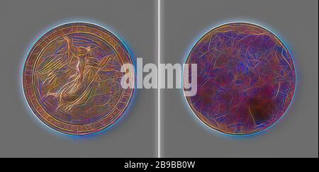 Heirat von Frederik, Prinz der Niederlande und Louise, Prinzessin von Preßburg in Berlin, einseitige Kupfermedaille. Obvers: Schwebende Venus, streuende Rosen, Amor mit brennender Fackel, die sich innerhalb einer Umwicklung an ihrer Schulter anklammert. Umgekehrt: Blank, Berlin, Frederik (Prinz der Niederlande), Louise von Preßburg, Georg Bernhard Loos, 18325, Kupfer (Metall), markant (Metallverarbeitung), d 4,2 cm × w 31,94 gr, von Gibon neu vorstellbar, Entwurf eines warmfröhlichen Lichts von Helligkeit und Lichtstrahlen. Klassische Kunst mit moderner Note neu erfunden. Fotografie, inspiriert von Futurismus, mit dynamischen ENERING Stockfoto