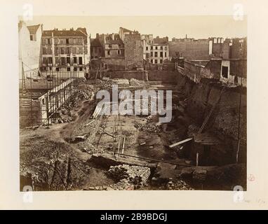 Arenes de Lutece, Ausgrabungen 1870 Überblick, 5. Pariser Bezirk. Arènes de Lutèce, Fouilles. Paris (Vème arr.). Photographie de Pierre Emonts (1831-1912). Papieralbuminé. 1870. Paris, musée Carnavalet. Stockfoto