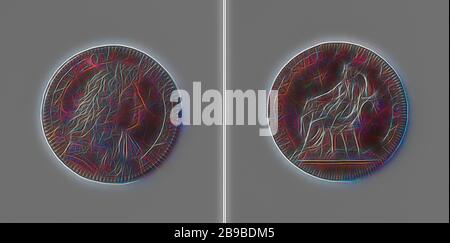 Die zwanzigjährige Regensburger Akte zwischen Frankreich, dem Kaiser, Spanien und den Niederlanden zählte zu Ehren von Ludwig XVI., König von Frankreich, Kupfer-Medaille. Vorderseite: Die Büste des Menschen im Inneren. Umgekehrt: Sitzende Frau, die den Rest repräsentiert und eine Krone auf dem Knie in einer Umhüllung hält, Regensburg, Ludwig XVI (König von Frankreich), anonym, 1684, Kupfer (Metall), auffallend (Metallverarbeitung), d 2,7 cm × w 6,78 gr, von Gibon neu vorstellbar, Design von warmem, fröhlichem Leuchten von Helligkeit und Lichtstrahlen. Klassische Kunst mit moderner Note neu erfunden. Fotografie, inspiriert von Futurismus, mit dynamischer Energie Stockfoto