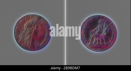Die zwanzigjährige Regensburger Akte zwischen Frankreich, dem Kaiser, Spanien und den Niederlanden zählte zu Ehren von Ludwig XVI., König von Frankreich, Kupfer-Medaille. Obvers: Bruststück des Menschen mit Lorbeerkranz in einer Aufschrift. Umgekehrt: Sitzende Frau, die den Rest repräsentiert und eine Krone auf dem Knie in einer Umhüllung hält, Regensburg, Ludwig XIV (König von Frankreich), Lazarus Gottliebe Lauffer, Neurenberg, 1684, Kupfer (Metall), auffallend (Metallverarbeitung), d 2,5 cm × w 4,79 gr, von Gibon neu vorstellbar, Entwurf von warmfröhlichen Strahlen, die Helligkeit und Lichtstrahlen leuchten. Klassische Kunst mit moderner Note neu erfunden. Stockfoto