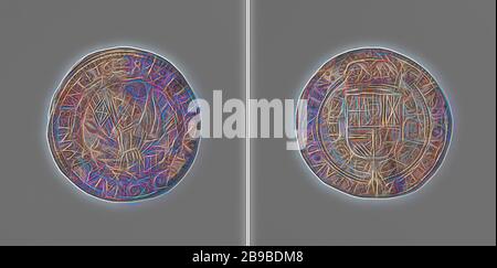 Die zwanzigjährige Regensburger Akte zwischen Frankreich, dem Kaiser, Spanien und den Niederlanden zählte die vom Finanzrat auf Befehl des Silbernen Ehrenzeichens angeführte Marke. Obverse: Weapon trophee in einer Serpentinenrunde und einem Kreisverkehr. Rückseite: Bekröntes Wappen, hängend mit der Ordnung des Goldenen Vlies innerhalb eines Kreises, Regensburg, anonym, Brüssel, 1684, Silber (Metall), markant (Metallbearbeitung), d 3,2 cm × w 6,52 gr, von Gibon neu vorstellbar, Gestaltung von warmem fröhlichem Leuchten von Helligkeit und Lichtstrahlen. Klassische Kunst mit moderner Note neu erfunden. Vom Futurismus inspirierte Fotografie Stockfoto