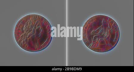Die zwanzigjährige Regensburger Akte zwischen Frankreich, dem Kaiser, Spanien und den Niederlanden zählte zu Ehren von Ludwig XVI., König von Frankreich, Kupfer-Medaille. Obvers: Bruststück des Menschen mit Lorbeerkranz in einer Aufschrift. Umgekehrt: Sitzende Frau, die den Rest repräsentiert und eine Krone auf dem Knie in einer Umhüllung hält, Regensburg, Ludwig XIV (König von Frankreich), Monogrammnebel CL (Medailleur), Neurenberg, 1684, Kupfer (Metall), auffällig (Metallverarbeitung), d 2,4 cm × w 4,73 gr, von Gibon neu vorgestellt, Design von warmem fröhlichem Leuchten von Helligkeit und Lichtstrahlen. Klassische Kunst mit einem modernen TW neu erfunden Stockfoto