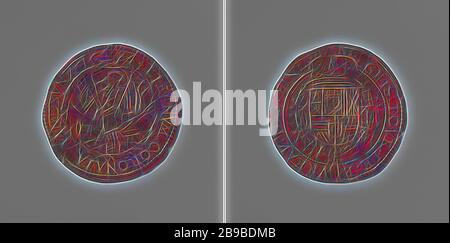 Die zwanzigjährige Regensburger Akte zwischen Frankreich, dem Kaiser, Spanien und den Niederlanden zählte die vom Finanzrat auf Befehl des Kupfermedels angeführte Marke. Obverse: Weapon trophee in einer Serpentinenrunde und einem Kreisverkehr. Rückseite: Bekröntes Wappen, hängend mit der Ordnung des Goldenen Vlies im Kreis, Regensburg, anonym, Brüssel, 1684, Kupfer (Metall), markant (Metallbearbeitung), d 3,2 cm × w 4,57 gr, von Gibon neu vorstellbar, Gestaltung von warmem fröhlichem Leuchten von Helligkeit und Lichtstrahlen. Klassische Kunst mit moderner Note neu erfunden. Vom Futurismus inspirierte Fotografie, z. Stockfoto