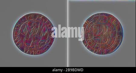 Zwanzigjährige Regensburger Akte zwischen Frankreich, dem Kaiser, Spanien und den Niederlanden, Kalkulationstoken auf Befehl des Finanzrats, Kupfer-Medaille. Obverse: Weapon trophee in einer Serpentinenrunde und einem Kreisverkehr. Rückseite: Bekröntes Wappen, hängend mit der Ordnung des Goldenen Vlies im Kreis, Regensburg, anonym, Brüssel, 1684, Kupfer (Metall), markant (Metallbearbeitung), d 3,1 cm × w 6,39 gr, von Gibon neu vorstellbar, Gestaltung von warmem fröhlichem Leuchten von Helligkeit und Lichtstrahlen. Klassische Kunst mit moderner Note neu erfunden. Von futuris inspirierte Fotografie Stockfoto