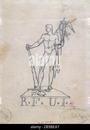 STUDIE ZUM ZEICHNEN VON WASSERZEICHEN Augustin Dupré (1748-1834). "Etüde pour un dessin de filigrane : le peuple foulant aux pieds les symboles de la monarchie". Paris, musée Carnavalet. Stockfoto