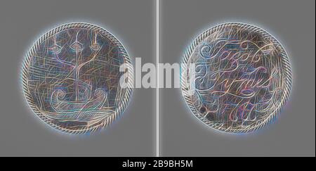 Jacob Tijmes gelegentliches Token aus Oostzaan, Silbermedaille in der Kabelkantung. Front: Mann in einem Boot mit gewelltem Vorder- und Hinterstern, als Mast: Standard, auf dem drei Kerzen ruhen. Reverse: Beschriftung, Oostzaan, Jacob Tijmes, anonym, 1747, Silber (Metall), Gravur, d 3,3 cm × w 4,48 gr, von Gibon neu vorgestellt, Design von warmem fröhlichem Leuchten von Helligkeit und Lichtstrahlen. Klassische Kunst mit moderner Note neu erfunden. Fotografie, inspiriert vom Futurismus, die dynamische Energie moderner Technologie, Bewegung, Geschwindigkeit und Kultur revolutionieren. Stockfoto