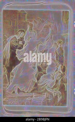 Bildwiedergabe von (vermutlich) einem Druck nach der Arbeit von W. von Kaulbach: Clärchen (Egmont) Clärchen (Egmont) W. von Kaulbach (Titel auf Objekt), Teil des Fotoalbums mit 16 Cartes-de-visite weiblicher Figuren aus dem Werk von JW von Goethe-Institut, Jugendliche, junge Frau, Jungfernfrau, Andries Jager, Amsterdam, c 1860 - c 1890, Papier, Fotopapier, Pappe, Albumindruck, h 77 mm × w 55 mm, von Gibon neu vorgestellt, Design von warmfröhlichem Leuchten von Helligkeit und Lichtstrahlen. Klassische Kunst mit moderner Note neu erfunden. Fotografie, inspiriert vom Futurismus, mit dynamischer Energie der modernen Technologie Stockfoto