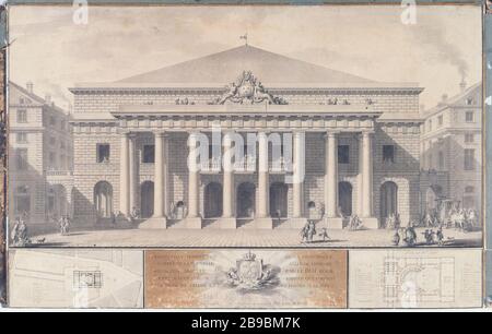 Erhöhung der wichtigsten façade und Pläne für den neuen Saal der französischen Komödie (Odeon) Charles de Wailly (1729-1798). "Elévation de la façade principale et Plans de la nouvelle salle de la Comédie Française (Odéon)". Dessin. Paris, musée Carnavalet. Stockfoto