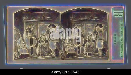 Theatralische Darstellung des Buchstabens B aus dem Alphabet, das von Menschen in traditioneller bretonischer Tracht dargestellt wird Alphabet des Kostüms Breton (Titel auf Objekt), Buchstaben, Alphabet, Schrift, Volkstracht, regionale Tracht, Europa, Charles Paul Furne (zugeschrieben), 1859, Pappe, Fotopapier, Albumindruck, h 85 mm × w 170 mm, Von Gibon neu erstelltes Design mit warmem, fröhlichem Glanz von Helligkeit und Lichtstrahlen. Klassische Kunst mit moderner Note neu erfunden. Fotografie, inspiriert vom Futurismus, die dynamische Energie moderner Technologie, Bewegung, Geschwindigkeit und Kultur revolutionieren. Stockfoto