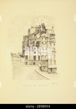 [Altes Paris] die Spitze der Kirche Saint Eustache, 1899 Henri Chapelle (1850-1925), dessinateur français. Le Vieux Paris. La pointe de l'église Saint Eustache. Pflaume, Encre de Chine. Paris (Ier arr.), 1899. Paris, musée Carnavalet. Stockfoto