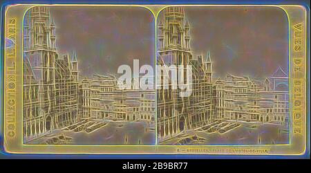 Brüssel. Place de l'Hotel de Ville, Léon & Lévy, 1864 - 1890, von Gibon neu vorgestellt, Design von warmem, fröhlichem Leuchten von Helligkeit und Lichtstrahlen. Klassische Kunst mit moderner Note neu erfunden. Fotografie, inspiriert vom Futurismus, die dynamische Energie moderner Technologie, Bewegung, Geschwindigkeit und Kultur revolutionieren. Stockfoto