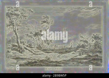 Jäger in einer Landschaft in Eext in Drenthe (Titel über Objekt) Landschaften (A-F) (Serientitel), Landschaften (Landschaft mit Figuren, Mitarbeiter), Eext, Carel Lodewijk Hansen (auf Objekt erwähnt), Niederlande, c 170-0, Papier, Radierung, h 167 mm × w 248 mm, von Gibon neu vorgestellt, Design von warmfröhlichem Leuchten von Helligkeit und Lichtstrahlen. Klassische Kunst mit moderner Note neu erfunden. Fotografie, inspiriert vom Futurismus, die dynamische Energie moderner Technologie, Bewegung, Geschwindigkeit und Kultur revolutionieren. Stockfoto