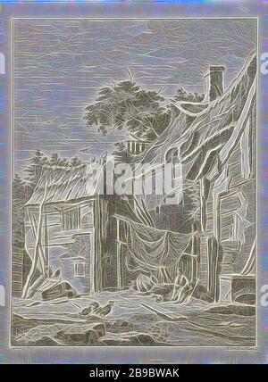 Ein Fischerhaus, EIN Mann, der vor einem Haus sitzt, in der Mitte hängt ein Netz zum Trocknen, Betrieb oder Einzelhaus in Landschaft (Figuren mit Mitarbeiter), Anthonij van der Haer (auf Objekt erwähnt), Nordholländer, c 1745 - 1745, Papier, Radierung, h 240 mm × w 179 mm, von Gibon neu vorgestellt, Design von warmfröhlichem Leuchten von Helligkeit und Lichtstrahlen. Klassische Kunst mit moderner Note neu erfunden. Fotografie, inspiriert vom Futurismus, die dynamische Energie moderner Technologie, Bewegung, Geschwindigkeit und Kultur revolutionieren. Stockfoto