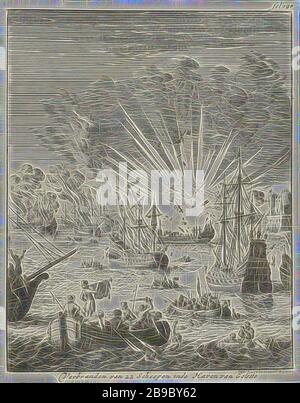 Die Überraschung von drei portugiesischen Galeonen in der Bucht von Goa, 30. September 1639 Brennen von 22 Schiffen im Hafen von Golette (Titel auf Objekt), Druck oben rechts markiert: fol. 190, Battle (Segelschiffe), Goa, Jan Luyken (auf Objekt erwähnt), Amsterdam, 1684, Papier, Radierung, h 174 mm × w 137 mm, von Gibon neu vorgestellt, Design von warmfröhlichem Leuchten von Helligkeit und Lichtstrahlen. Klassische Kunst mit moderner Note neu erfunden. Fotografie, inspiriert vom Futurismus, die dynamische Energie moderner Technologie, Bewegung, Geschwindigkeit und Kultur revolutionieren. Stockfoto