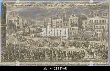 Triumph zu Ehren der Siege von König William III. in Irland, 1690 siegreichen Inhalingh seiner Königlichen Majestät in London über die Victoria in Yerlandt Kämpfen, lange Triumph, in dem König William III Maria II Stuart in einem Royal Carriage um anlässlich der Siege in Irland vertrieben werden. In der Bildunterschrift die Legende von 1-15. Drucken auf der rechts oben: fol: 84, feierliche Prozession, Parade, Pageant, Installation eines Herrschers, London, James II (König von England und Schottland), William III (Prinz von Oranien, König von England, Schottland und Irland), Maria II Stuart (Königin von England, Jan Luyken, Stockfoto