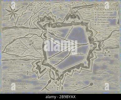 Valenciennes-Karte, 1673-1686 Ville de Valenciennes Plan (Titel auf Objekt), Karten von Städten, Valenciennen, Jan Luyken, Amsterdam, 1673-1686, Papier, Radierung, h 122 mm × w 157 mm, von Gibon neu vorgestellt, Design von warmem, fröhlichem Leuchten von Helligkeit und Lichtstrahlen. Klassische Kunst mit moderner Note neu erfunden. Fotografie, inspiriert vom Futurismus, die dynamische Energie moderner Technologie, Bewegung, Geschwindigkeit und Kultur revolutionieren. Stockfoto