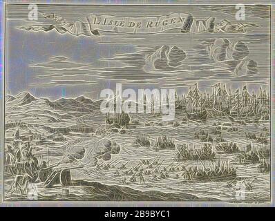 Invasion von Rügen, 1678 L'Isle de Rugen (Titel auf dem Objekt), EIN Brandenburg-preussischer und ein dänisches Heer erobern die Insel Rügen während der Invasion, 23. September 1678, Schlacht, Kämpfe im Allgemeinen, Rügen, Jan Luyken (auf dem Objekt erwähnt), Amsterdam, 1680, Papier, Radierung, h 122 mm × w 160 mm, Von Gibon neu erstelltes Design mit warmem, fröhlichem Glanz von Helligkeit und Lichtstrahlen. Klassische Kunst mit moderner Note neu erfunden. Fotografie, inspiriert vom Futurismus, die dynamische Energie moderner Technologie, Bewegung, Geschwindigkeit und Kultur revolutionieren. Stockfoto