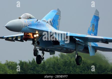 Sukhoi Su-27-Düsenjäger der ukrainischen Luftstreitkräfte. Stockfoto
