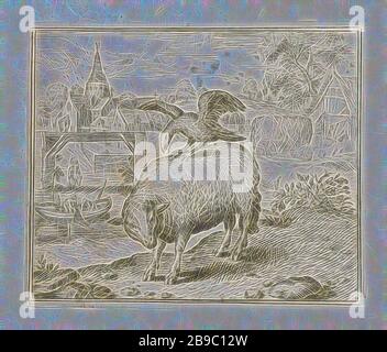 Fabel von den Schafen und der Krähe sitzt EINE Krähe auf dem Rücken eines Schafs und pekkt mit seinem Schnabel in der Schaffell. Die Fabel beschreibt, wie sich die hungrige Krähe vom Blut der Schafe ernährt. Die bitten der Schafe helfen nicht. Die Moral der Geschichte lehrt, dass man nicht mit Tyrannen, Fabelwesen, Schafen, Lied-Vögeln verhandeln sollte: Krähe, Ägidius Sadeler, Praag, 1608 - 1679, Papier, Radierung, h 95 mm × w 113 mm, von Gibon neu vorstellbar, Gestaltung von warmfröhlichem Leuchten von Helligkeit und Lichtstrahlen. Klassische Kunst mit moderner Note neu erfunden. Fotografie, inspiriert vom Futurismus, mit dynamischer Energie von mo Stockfoto