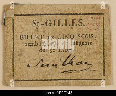 5 Hinweis in Saint-Gilles. Anonyme. Billet de 5 sous, Saint-Gilles. Typographie, encre. Paris, musée Carnavalet. Stockfoto