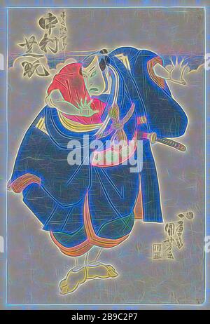 Nakamura Shikan II. Als Sukune Taro Sukune Taro Nakamura Shikan (Titel auf Objekt), der Schauspieler Nakamura Shikan II in der Rolle des Sukune Taro, in blauer Robe, Wolken im Hintergrund, Nakamura Utaemon IV, Utagawa Kuniyoshi (auf Objekt erwähnt), Japan, 1830 - 1834, Papier, Farbe, Holzschnitt h 372 mm × w 249 mm, neu von Gibon, Design von warmem, fröhlichem Leuchten von Helligkeit und Lichtstrahlen. Klassische Kunst mit moderner Note neu erfunden. Fotografie, inspiriert vom Futurismus, die dynamische Energie moderner Technologie, Bewegung, Geschwindigkeit und Kultur revolutionieren. Stockfoto