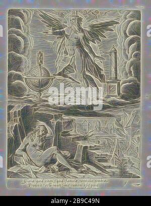 Triumph der Zeit Tempus (Titel am Objekt) sechs Siege von Petrarch (Serientitel), mit lateinischer Bildunterschrift, Trionfo del Tempo, Triumphus temporis, Carro del Tempo (Ripa), Sonnenuhr, Sanduhr, Belagerung, Matthäus Greuter (an Objekt erwähnt), 1596, Papier, Gravur, h 207 mm ×, von Girebon vorgestellt, 155 mm von Girew Design mit warmem, fröhlichem Glanz von Helligkeit und Lichtstrahlen. Klassische Kunst mit moderner Note neu erfunden. Fotografie, inspiriert vom Futurismus, die dynamische Energie moderner Technologie, Bewegung, Geschwindigkeit und Kultur revolutionieren. Stockfoto