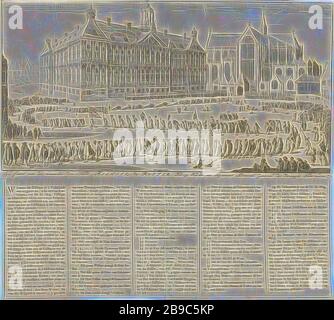 Trauerzug von Michiel De Ruyter, 1677 Lyk-Station des berühmten Helden Michiel De Ruyter, Herzog, Ritter etc. Luijtenant Admiral General der Vereinigten Niederlande (Titel auf Objekt), der trauerzug von Michiel De Ruyter in Amsterdam am 18. März 1677. Der Prozession geht über den Damm entlang der Stadt Halle auf die Nieuwe Kerk. Zeigen die den Titel. Erklärung unten und der Legende 1-46 in fünf Spalten im Hochdruck, Funerary feierlich, Trauerzug, Trauerzug, Kirche (außen), Rathaus, Nieuwe Kerk, Rathaus von Amsterdam (1655-1808), Damm, Michiel Adriaansz. de Ruyter, Ja Stockfoto