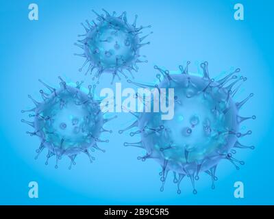 3D-Darstellung von Coronavirus- oder Kovid-19-Zellhintergrund Stockfoto