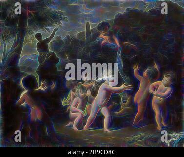 Putti spielt, in einer Landschaft spielt eine Gruppe von Puttiblinden. Links eine Statue auf einem Sockel einer sitzenden Frau, im Hintergrund eine bergige Landschaft mit Obelisk., Hendrik van Limborch, 1700 - 1720, Tafel, Ölfarbe (Farbe), h 27 cm × w 34 cm d 5,2 cm, von Gibon neu vorgestellt, Design mit warmem, fröhlichem Glanz von Helligkeit und Lichtstrahlen. Klassische Kunst mit moderner Note neu erfunden. Fotografie, inspiriert vom Futurismus, die dynamische Energie moderner Technologie, Bewegung, Geschwindigkeit und Kultur revolutionieren. Stockfoto