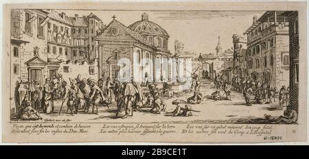 DIE MISSTUNEN UND DER KRIEG DER MISERES - DAS KRANKENHAUS JACQUES CALLOT (1592-1635). "Les Misères et les malheurs de la guerre, 1633 - l'hôpital". Eau-forte. Paris, musée Carnavalet. Stockfoto