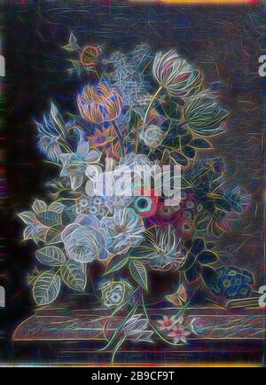 Stillleben mit Blumen, Stillleben mit Blumen auf einem Sockel aus Stein. Blumenstrauß mit Rosen, Tulpen, Narzissen, Irisse, Gänseblümchen und Kuckuckblüten. Unter den Blumen auch einige Schmetterlinge, auf der rechten Seite ein Buch, Blumen in einer Vase, Eelke Jelles Eelkema (auf Objekt erwähnt), 18-369, Leinwand, Ölfarbe (Farbe), h 71,5 cm × w 52,5 cm, von Gibon neu vorgestellt, Design von warmem, fröhlichem Leuchten von Helligkeit und Lichtstrahlen. Klassische Kunst mit moderner Note neu erfunden. Fotografie, inspiriert vom Futurismus, die dynamische Energie moderner Technologie, Bewegung, Geschwindigkeit und Kultur revolutionieren. Stockfoto