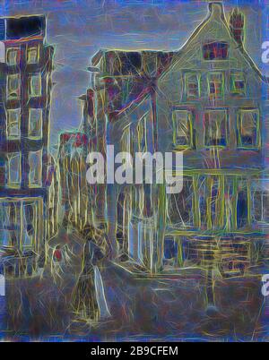 De Lauriergracht an der Tweede Laurierdwarsstraat, de Lauriergracht an der Tweede Laurierdwarsstraat. An der Kreuzung der beiden Straßen spaziert eine Frau mit einem Kind auf Arm, Straße (Stadtbild mit Figuren, Mitarbeiter), Lauriergracht, Tweede Laurierdwarsstraat, George Hendrik Breitner (auf Objekt erwähnt), Amsterdam, 1917 - 1918, Tafel, Ölfarbe (Farbe), h 41 cm × w 32,5 cm, von Gibon neu vorstellbar, Design mit warmem, fröhlichem Glanz von Helligkeit und Lichtstrahlen. Klassische Kunst mit moderner Note neu erfunden. Fotografie, inspiriert von Futurismus, die dynamische Energie moderner Technologie, Stockfoto